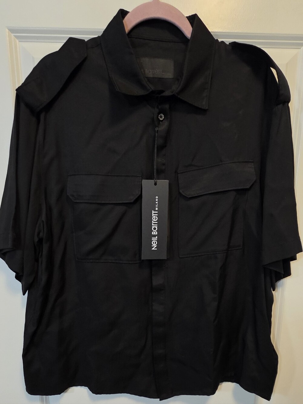 Neil Barrett shirt Loose Military Police Detail Short Sleeve Shirt Sz Large NWT
